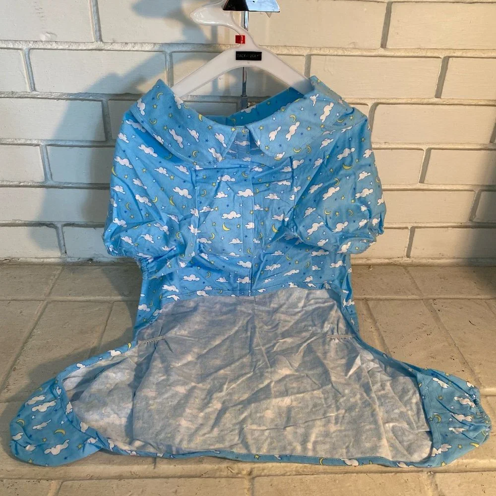 NWT Zack & Zoey Dog Pajamas XL Blue Cloud Moon Print Flannel Pet Jumper